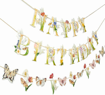 SUNBEAUTY Wildflower Butterfly Happy Birthday Banner Spring Floral Birthday by SUNBEAUTY
