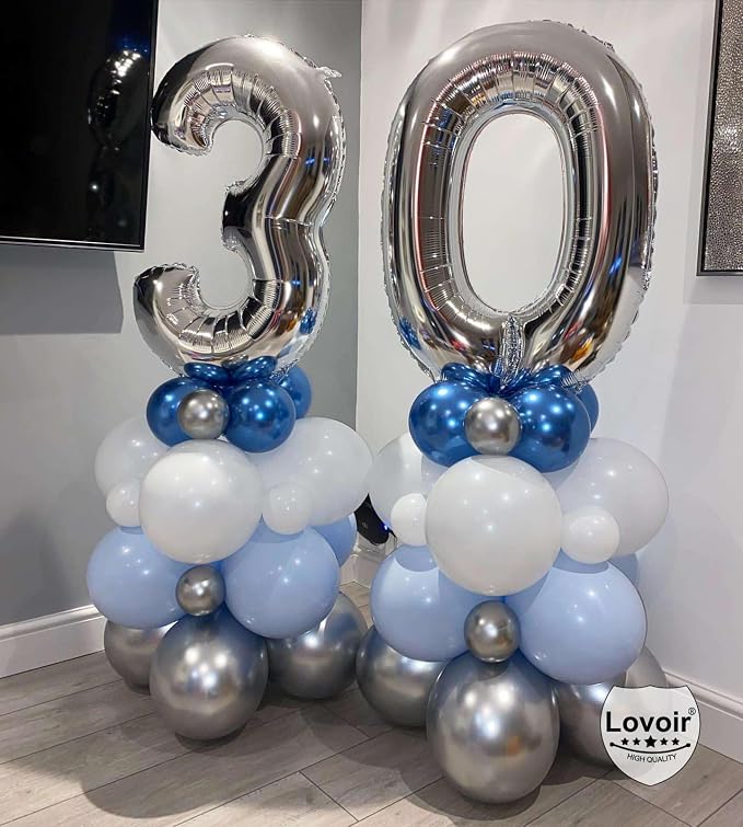 Silver 35 Number Balloons, 40 Inch Giant Number 35 Balloons Foil Mylar Helium - Image 3