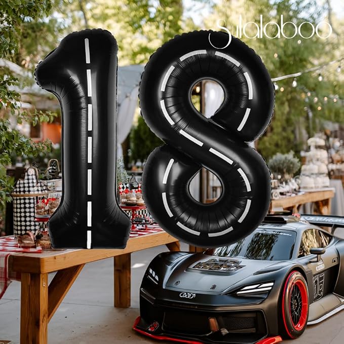 Race Car 40 Inch Black 18 Big Large Helium Balloon Number 0-9 | Track Giant - Image 4