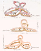 HAIMEIKANG 3 PCs Metal Acrylic Hair Bow Claw Clips - Strong Hold Non-Slip Large Gold Clips for Thick Hair