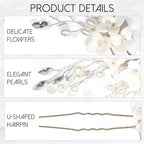 8Pcs Gold Bridal Wedding Hair Pins,White Flower Leaf Hair Piece Pearl Rhinestone Hair Clips,Hair Accessories for Women Brides Bridesmaid