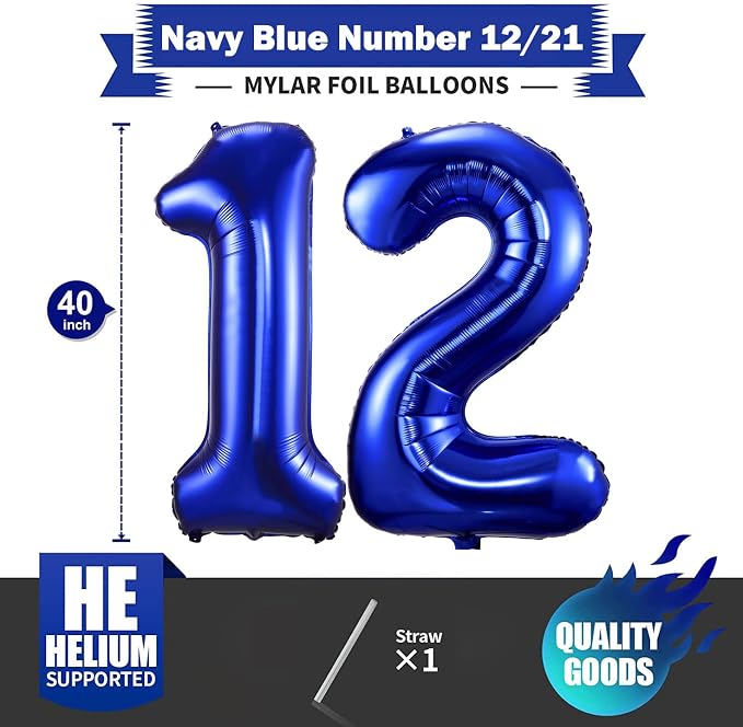 Navy Blue 12 Balloon Numbers, 40 Inch Dark Blue 12 or 21 Birthday Balloons - Image 2