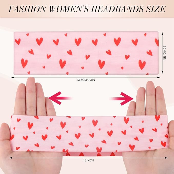 obeoby Pink Headbands for Women, Non Slip Stripe Cute Hairbands Cotton Sports Hair Bands for Women's Hair Girls Valentines Day Outfit