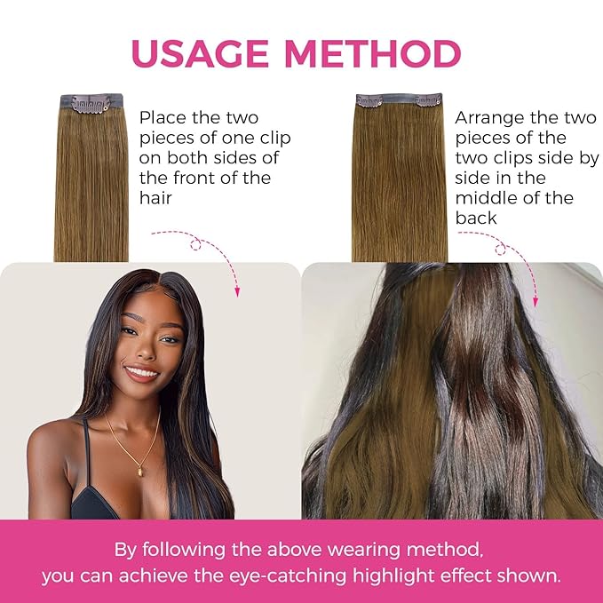 Lashey Clip in Hair Extensions Real Human Hair, 4pcs 50g Medium Brown Human Hair Extensions 22 Inch Straight Hair Extension Clips for Black Women