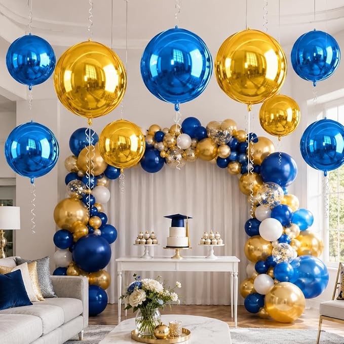 Blue an Gold Balloon Foil, 22 Inch 4D Metallic Balloons, Round Foil Balloons - Image 5