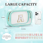 YOOLIFE Initial Make Up Bag Travel Toiletry Bag, Clear Makeup Bag Preppy Cosmetic Bags Organizer Travel Essentials Gifts for Women Teen Girlfriend Teacher Mom Birthday Mothers Day Gifts Blue L