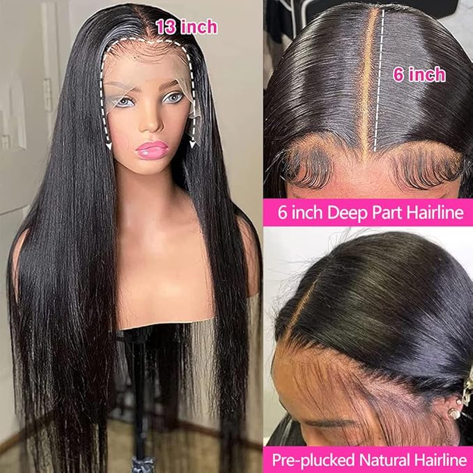 13x6 Straight Lace Front Wigs Human Hair 200 Density HD Transparent Lace Frontal Human Hair Wigs for Women Glueless Wig Pre Plucked 28 Inch