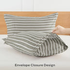 JELLYMONI 100% Natural Cotton StripedKing Pillowcases Set, 2 Pack Gray and White Stripes Pattern Printed Pillow Covers with Envelope Closure(Pillows are not Included)