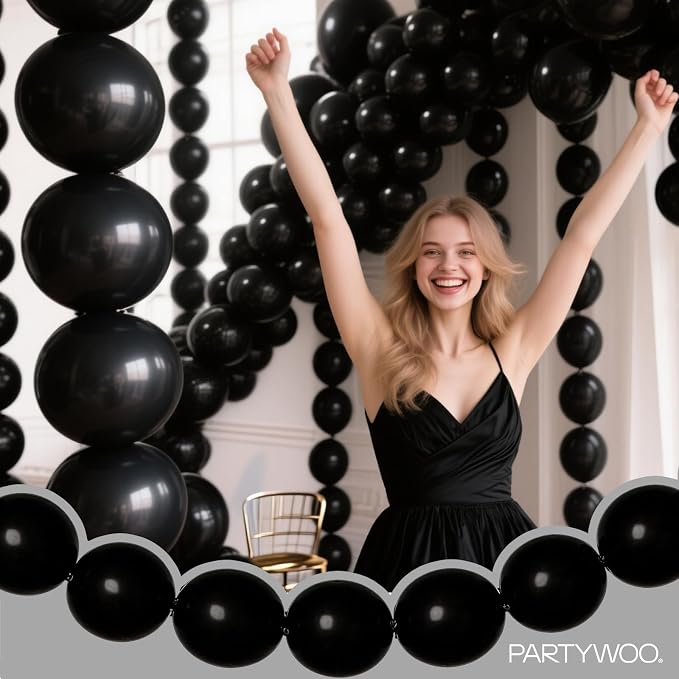 PartyWoo Black Linking Balloons 100pcs 6 Inch Black Link Balloons | - Image 3
