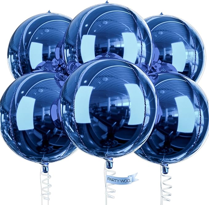 PartyWoo Navy Blue Large Round Giant 4D Jumbo Foil Balloons 6pcs 22 Inch | 22 by PartyWoo
