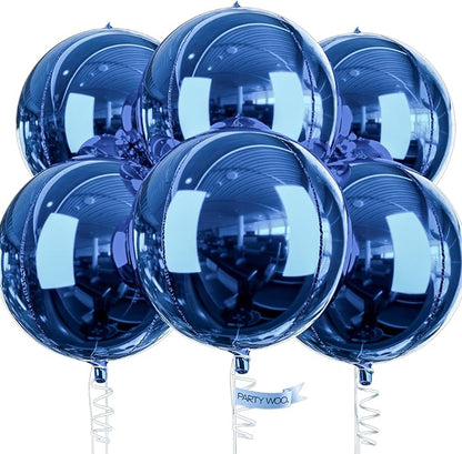 PartyWoo Navy Blue Large Round Giant 4D Jumbo Foil Balloons 6pcs 22 Inch | 22 by PartyWoo