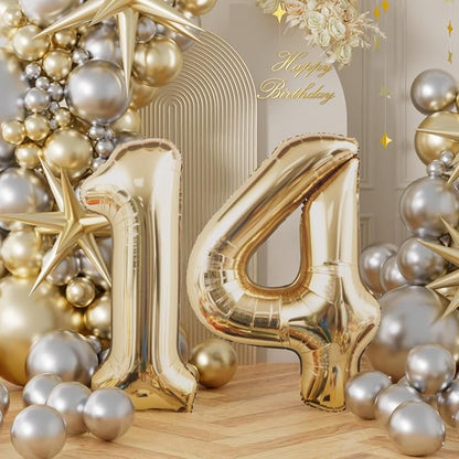 AULE 40 Inch Light Gold 14 Balloon Number Foil 0-9 Birthday Big Numbers | - Image 2