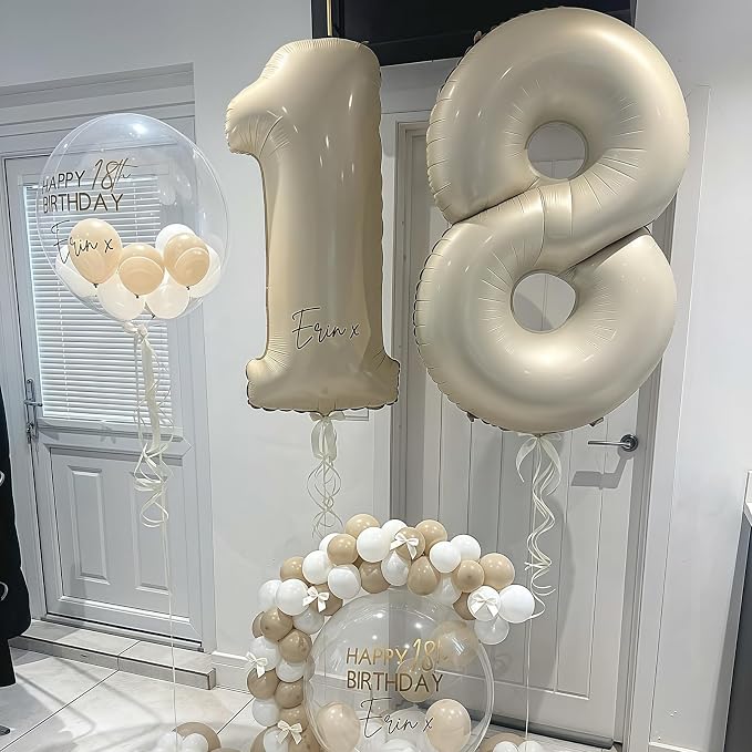 Cream Number 14 Balloons, 40 Inch 14 Balloons Giant Helium Foil Mylar Beige 14 - Image 3
