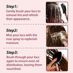 Rose Water Spray Scalp Moisturize Rose Water for Hair Refreshing- Rose Mist for Braid, Locs, Twist, Dreadlock, Rose Spray Medium Bristles for Thick Coarse Detangling Smoothing Wave Styles Set 3.4 floz