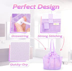 Mesh Shower Caddy Portable with Drawstring, Dorm Room Essentials for College Students Girl & Boy, Larger Shower Bag for Camping,Swimming,Gym,Travel,Bathroom - Purple