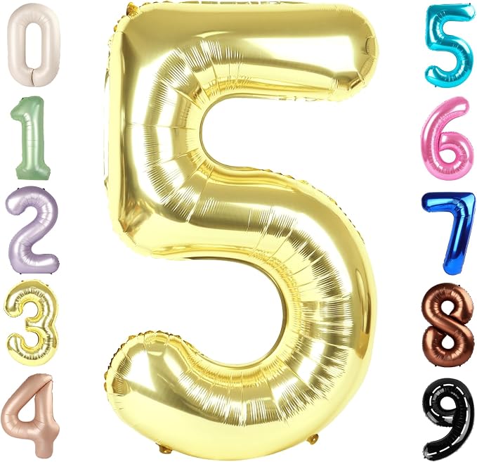 5 Balloon Number 40 Inch Light Gold Balloons by Mluchee