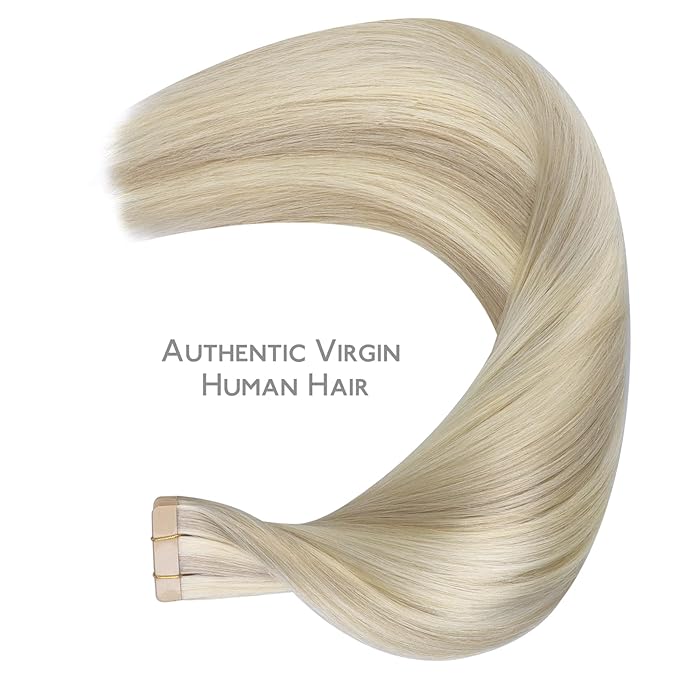 WENNALIFE Tape in Hair Extensions Human Hair Ash Blonde Highlighted Platinum Blonde Tape in Extensions, 10pcs 30g 20 inch Remy Invisible Tape Ins Straight Soft Real Human Hair Tape in Extensions