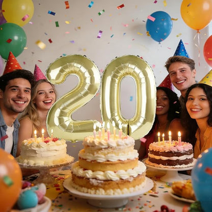 40 Inch Number 20 Balloons for 20th Birthday Party Decorations, 0-100 Champagne - Image 2