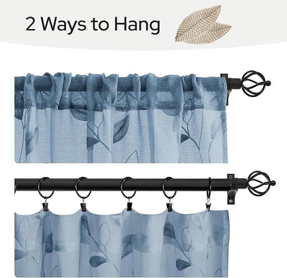 HOMEIDEAS Stone Blue Sheer Kitchen Curtains 30 X 36 Inch Length 2 Panels - Image 6