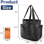 YASONIC Mesh Shower Caddy Portable for Dorm College Room Essentials, 8-Pocket Large Shower Bag with Double Handles, Hanging Shower Basket for Beach, Swimming, Bathroom, Beach, Camp, Gym, Black