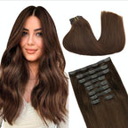 GOO GOO Clip in Hair Extensions Real Human Hair, Remy Human Hair Extensions Clip ins for Women, Natural Human Hair, 22inch 200g 9Pcs, #4A Chocolate Brown