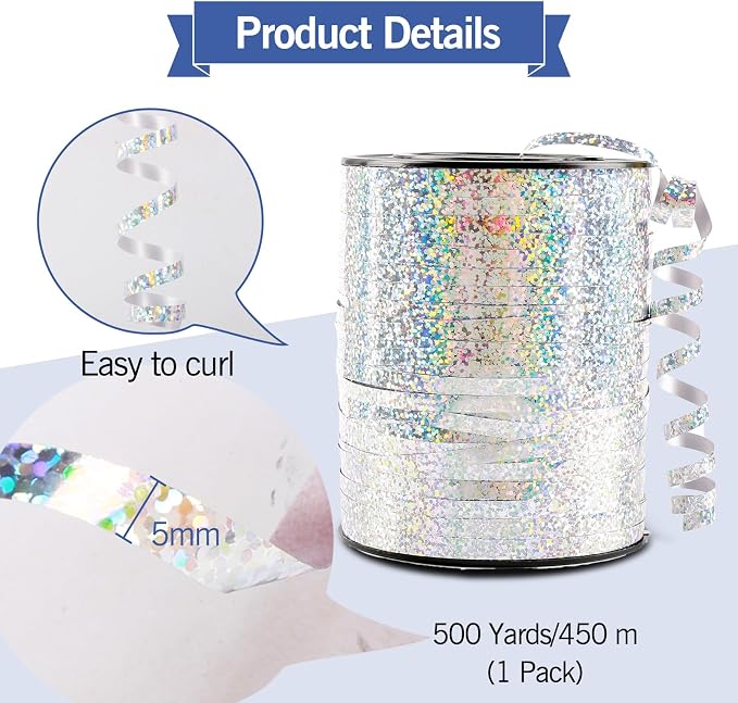 500 Yards Silver Ribbon Curling, Balloon String - Image 4