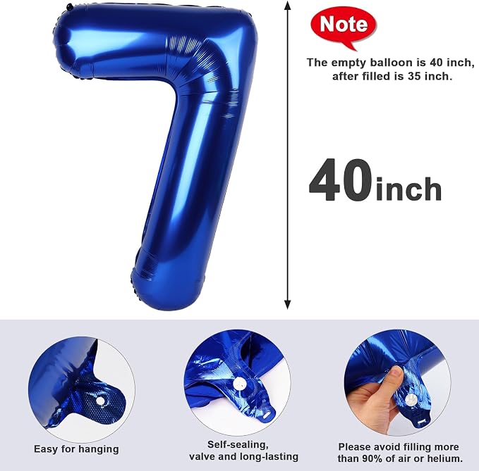 7 Balloon Numbers Birthday Decorations, 40In Navy Blue Balloons - Image 5