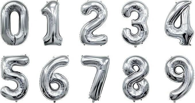 10 Pcs Silver Number 0-9 Balloons 16 Inch Number Mylar Foil Balloons Custom by Unknown