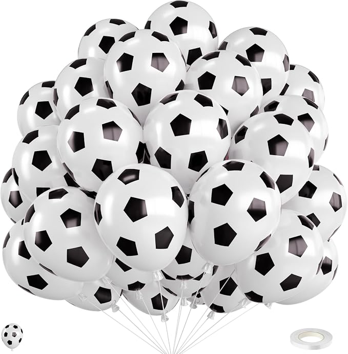 Black White Soccer Ball Balloons, 12 Inch Soccer Printed Balloon by FEYG