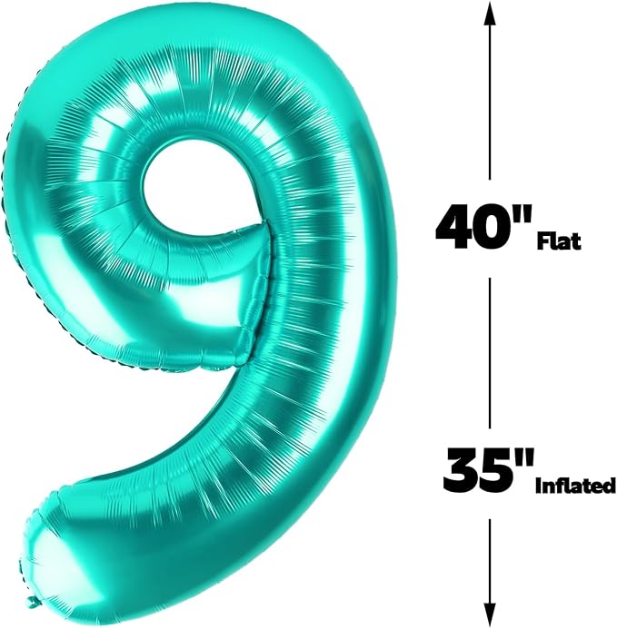 Teal Blue Number 9 Balloon 40 inch, Balloon numbers party supplies, deco photo - Image 3