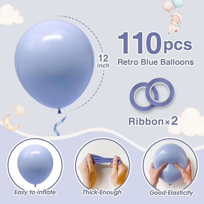 110pcs Dusty Blue Balloons 12 Inch Latex Balloon - Image 2