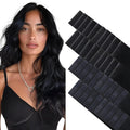GOO GOO Invisi Edge Tape in Hair Extensions Human Hair, 1 Jet black 20pcs injected with 20pcs classical tape ins, 14inch 100g, Virgin Remy Hair, Natural Look