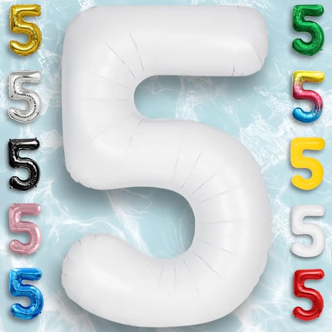 White Number Balloon 5 Mylar Foil Balloons 32 inch - Image 6