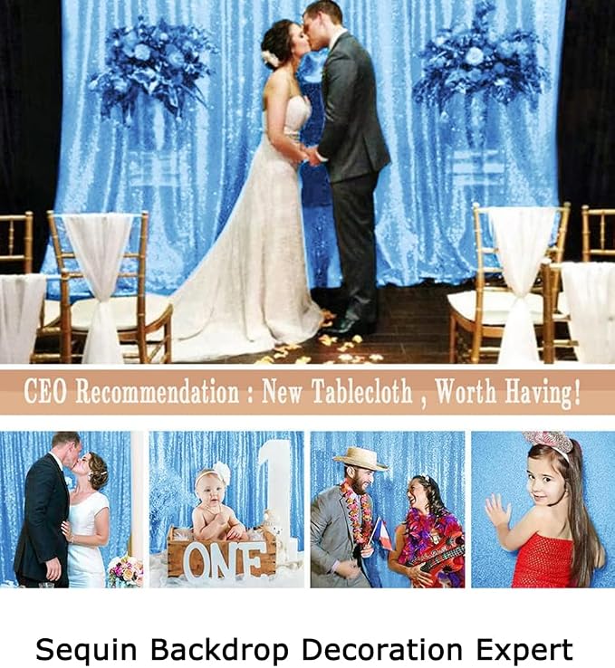 ShinyBeauty 4x8FT Baby Blue Sequin Backdrop Curtains - Image 6