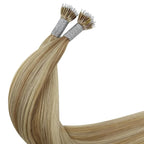 YoungSee Nano Beads Hair Extensions Blonde Nano Ring Hair Extensions Warm Ash Blonde Highlights Bleach Blond Nano-Ring Hair Extension Human Hair Blond Nano-Tip Hair Extension for Daily 14in 50s 50g