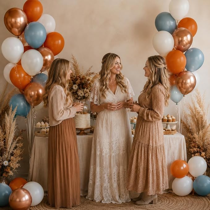 Orange and Blue Balloons, 12 Inch Burnt Orange Dusty Blue Copper Balloon | - Image 5