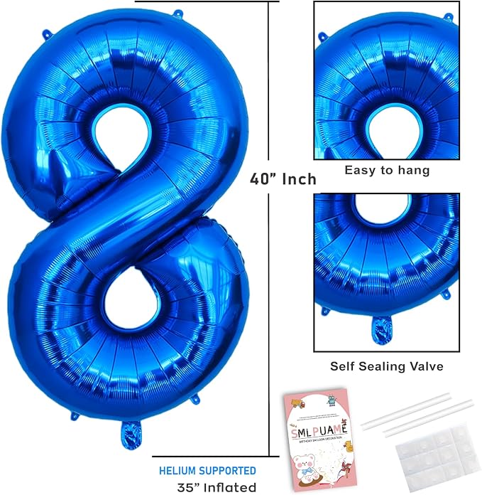 40 Inch Navy Blue 8 Balloon for 8th Birthday Party, Helium Giant Foil Number 8 - Image 5