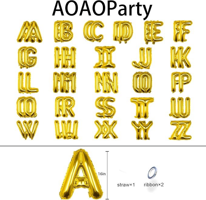 52PC Letter Balloons Foil Mylar Gold Balloons A-Z 16Inch Hanging Alphabet - Image 2