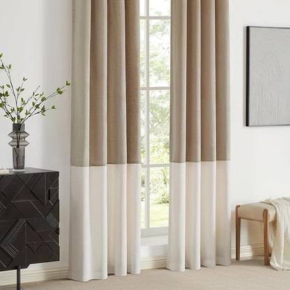 BULBUL Luxury Two Tone Velvet Curtains 120 inch- Cream Ivory Champagne | Modern - Image 4