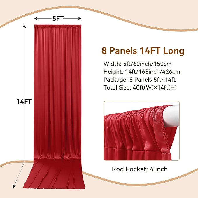 40×14ft Wrinkle Free Red Backdrop Curtain - Image 4