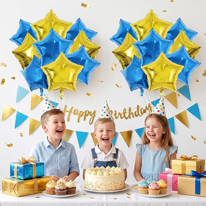 TONIFUL 15 Pcs Star Balloons 18 Inch Large Blue and Gold Foil Balloons | Big - Image 5