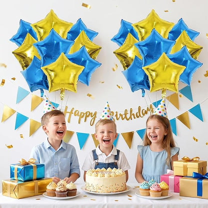 TONIFUL 15 Pcs Star Balloons 18 Inch Large Blue and Gold Foil Balloons | Big - Image 5
