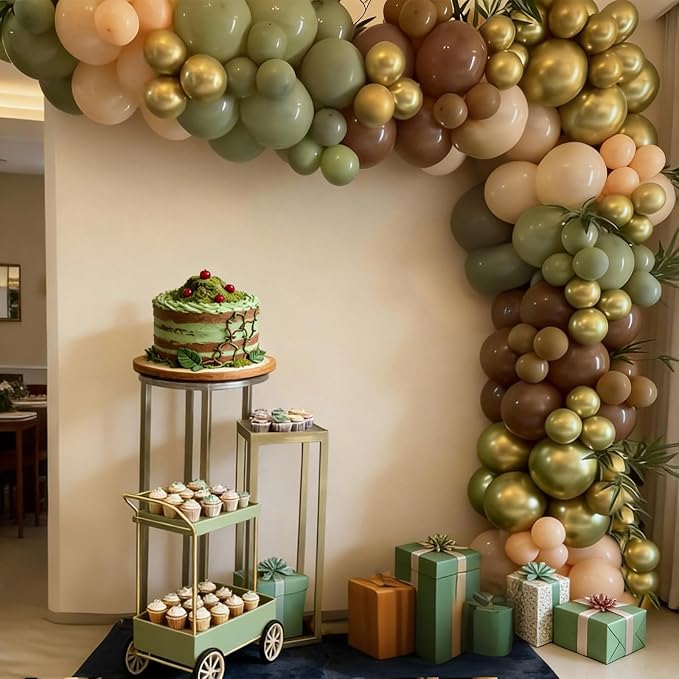 FunHot Sage Green Brown Balloons, Metallic Green Apricot Latex Balloon - Image 7