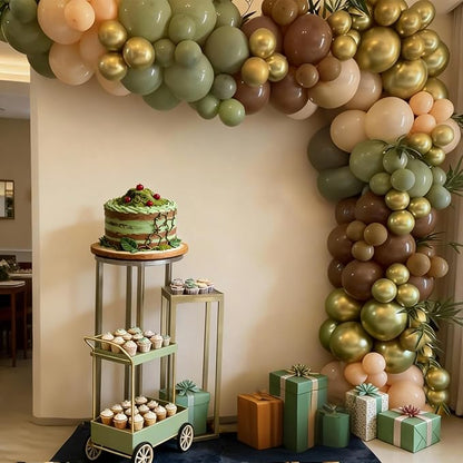 FunHot Sage Green Brown Balloons, Metallic Green Apricot Latex Balloon - Image 7