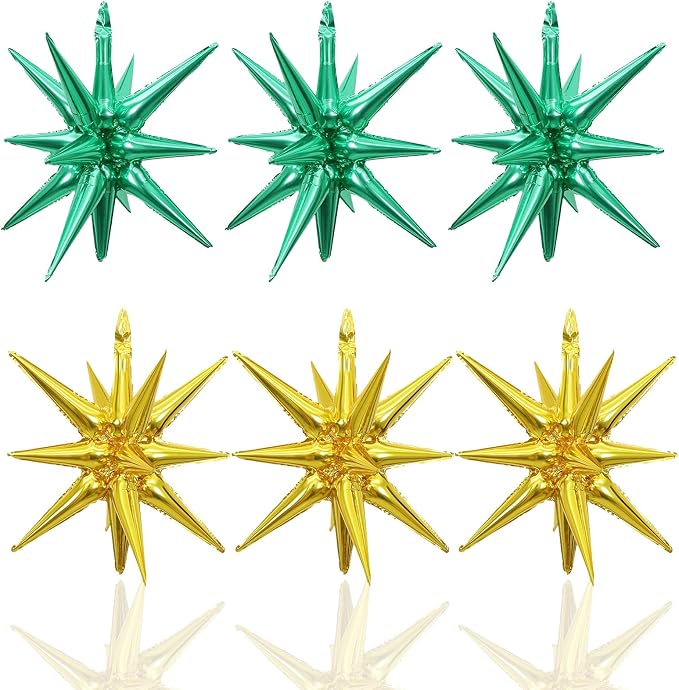 HILAVO 6PCS Green Gold Star Balloons, 22Inch Large Star Shaped Balloon Foil by HILAVO