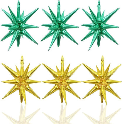 HILAVO 6PCS Green Gold Star Balloons, 22Inch Large Star Shaped Balloon Foil by HILAVO