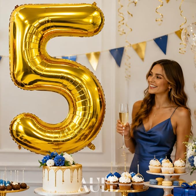 AULE 40 Inch Gold 5 Balloon Number Foil 0-9 Birthday Big Numbers | Birthday - Image 3