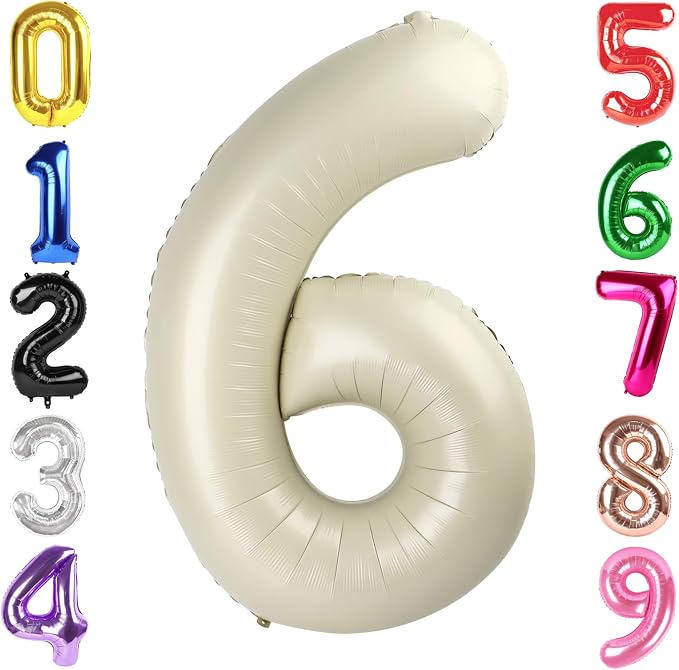 40 Inch Cream Number 6 Balloon Birthday Party Decorations by Hadoife