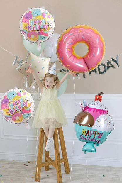 5 Pcs Donut Sweet Ice Cream Mylar Balloons Set | Ice Cream Donut Balloon Summer - Image 6