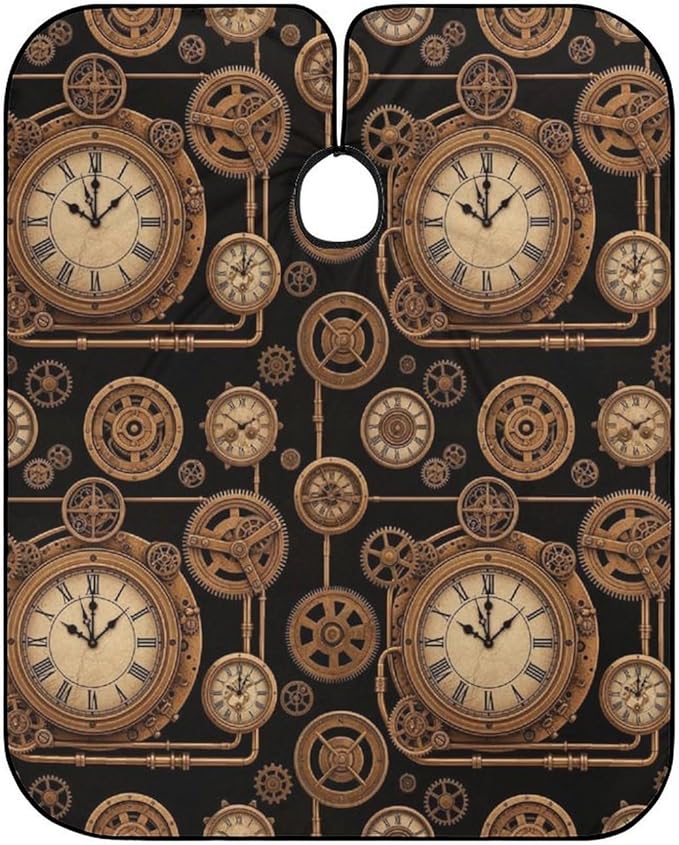 Unisex Vintage Steampunk Clock Hair Styling Cape, Lightweight Salon Cape Apron for Home Stylists, Haircut Tools